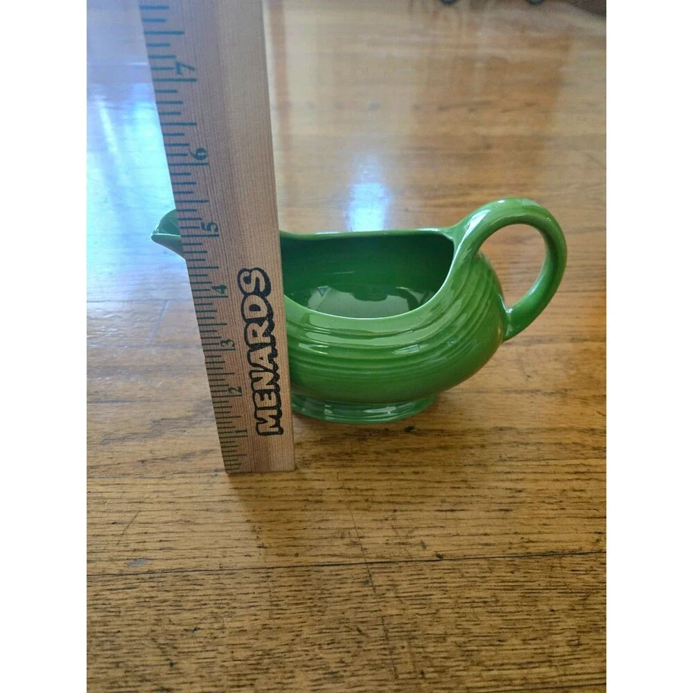 Vintage Homer Laughlin Fiesta Sauce Boat Pitcher Green Gravy Bowl Made in USA